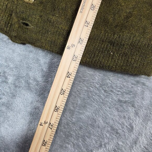 Vintage 60s 70s Mohair Cardigan Mens Medium Army Green Fuzzy Grunge Kurt Cobain - Picture 12 of 12